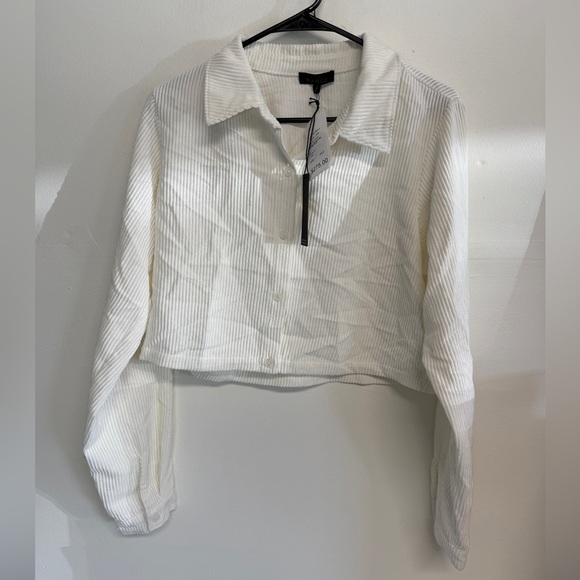 The Range Women Ivory Ribbed Corduroy Button-Up Collared Crop Shirt Size Small - Picture 2 of 8
